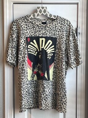 Obey "Lady Power" Leopard Print Graphic Tee Streetwear Aesthetic Size L